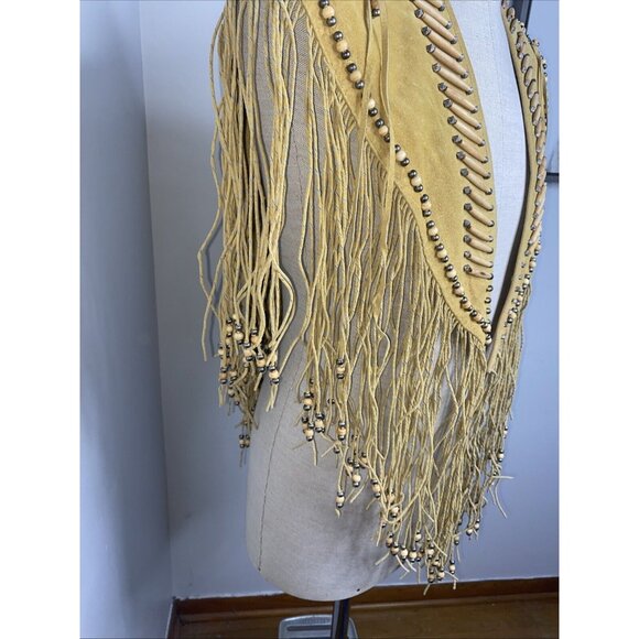 Cripple Creek Shawl Vest Western Leather Studded Bead Fringe Capelet Poncho OS - Picture 6 of 11